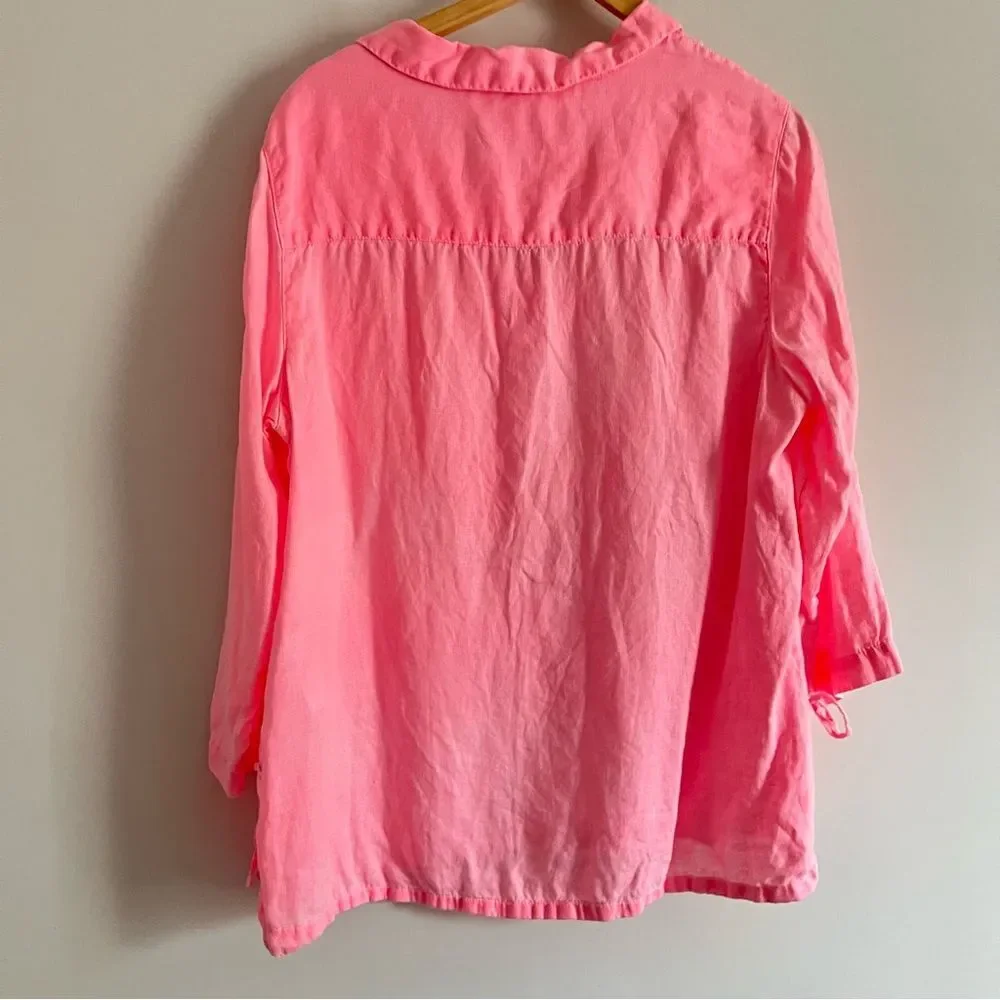 Sigrid Olsen 100% Linen Tunic Top Size L Pink Drawstring Side Lightweight Beachy - Picture 7 of 7